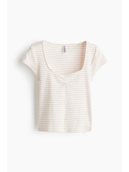 H&M - Women White Ribbed T-Shirt