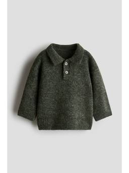 H&M - Boys Green Fine-Knit Polo Jumper