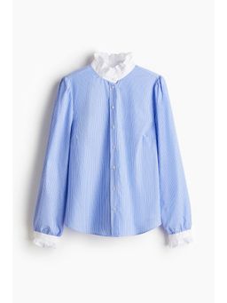 H&M - Women Blue Frilled-Collar Blouse