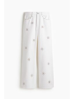 H&M - Women White Studded Wide Ultra High Jeans