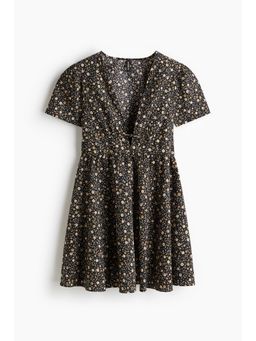 H&M - Women Black V-Neck Cotton Poplin Dress