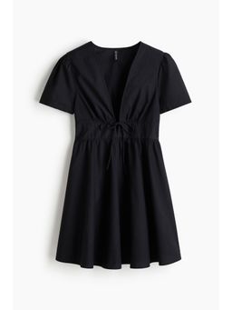 H&M - Women Black V-Neck Cotton Poplin Dress
