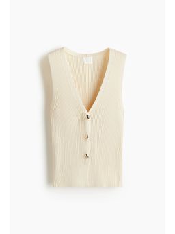 H&M - Women Beige Rib-Knit Waistcoat
