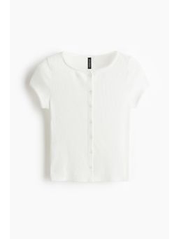 H&M - Women White Ribbed Button-Front Top