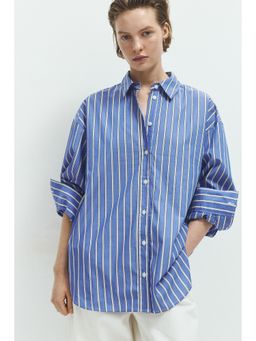 H&M - Women Blue Oversized Poplin Shirt