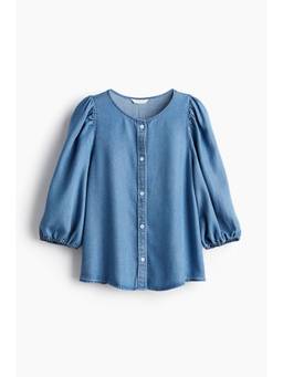 H&M - Women Blue Balloon-Sleeved Denim Blouse