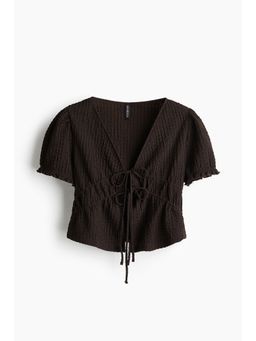 H&M - Women Brown Crinkled Tie-Front Top