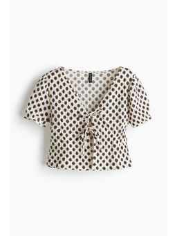 H&M - Women White Crinkled Tie-Front Top