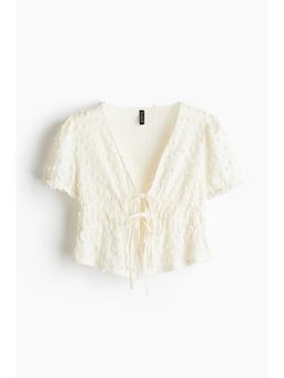 H&M - Women Off White Plumeti Tie-Front Top