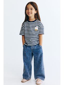 H&M - Girls Blue Wide Leg Paper Bag Jeans