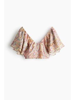 H&M - Women Multi-Color Cropped Linen-Blend Top