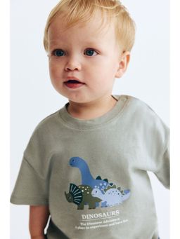 H&M - Boys Green Printed Cotton T-Shirt