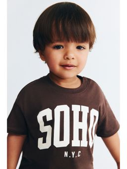 H&M - Boys Brown Printed Cotton T-Shirt