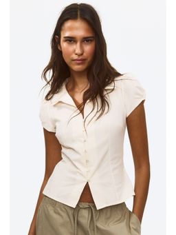 H&M - Women Beige Collared Button-Front Top
