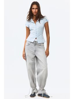 H&M - Women Blue Collared Button-Front Top