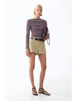 H&M - Women Red Ribbed Boat-Neck Top