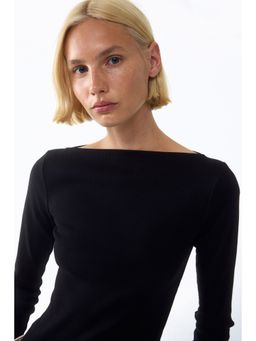 H&M - Women Black Ribbed Boat-Neck Top