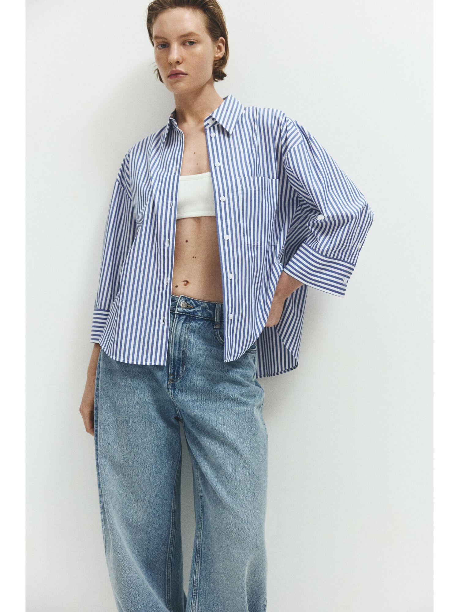 h&m Women Blue Short Poplin Shirt-picture-33