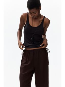 H&M - Women Brown Linen-Blend Drawstring Trousers