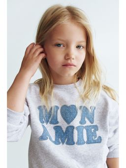 H&M - Girls Grey Motif-Detail Brushed-Inside Sweatshirt
