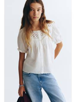H&M - Girls White Puff-Sleeved Cotton Blouse