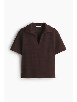 H&M - Women Brown Crochet-Look Polo T-Shirt