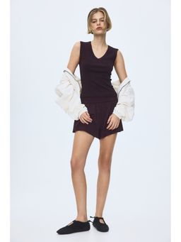 H&M - Women Purple Ribbed V-Neck Vest Top