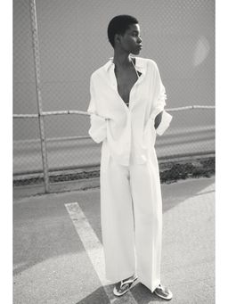 H&M - Women White Dolman-Sleeved Linen-Blend Shirt
