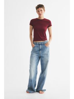 H&M - Women Red Fitted Viscose T-Shirt