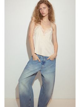 H&M - Women Beige Lace-Trimmed Strappy Top
