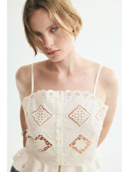 H&M - Women White Cropped Broderie Anglaise Top