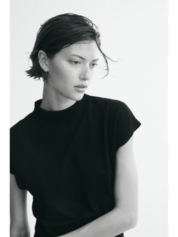 H&M - Women Black Cap-Sleeved Fine-Knit Top