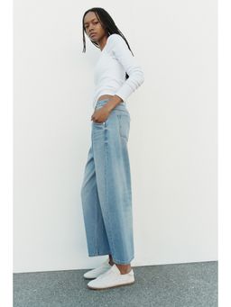H&M - Women Blue Barrel High Waist Ankle Jeans