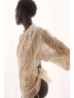 H&M - Women Beige Embroidered Blouse