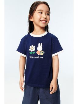 H&M - Girls Blue Print-Motif Cotton T-Shirt