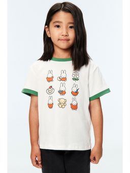 H&M - Girls White Print-Motif Cotton T-Shirt