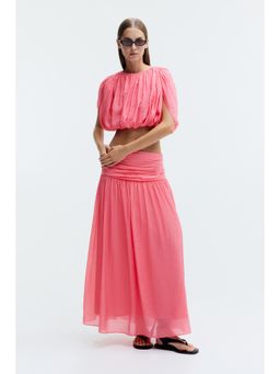 H&M - Women Pink Bubble-Hem Crepe Top
