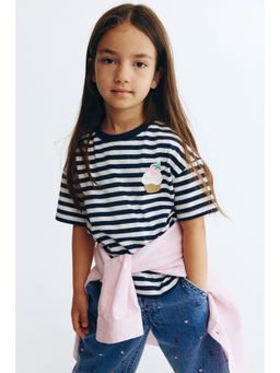 H&M - Girls Blue AppliquD Cotton T-Shirt