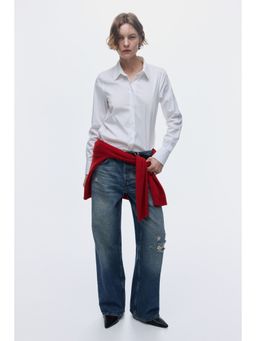 H&M - Women White Cotton-Blend Shirt