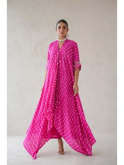 Keva Clothing - Bandhani Asymmetrical Kurta with palazzo - Hot Pink