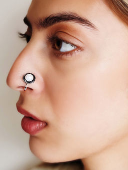 Azai by Nykaa Fashion - Oxidised Silver Pearl Nose Ring
