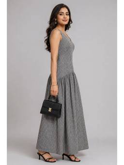 Twenty Dresses by Nykaa Fashion - Black & White Gingham Drop-Waist Maxi Dress