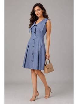 Twenty Dresses by Nykaa Fashion - Blue Collared Button-Down Fit & Flare Dress