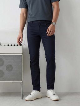 WROGN - Men Navy Blue Solid Slim Fit Trouser