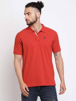 Cantabil - Men's Rust Half Sleeves Collared T-shirt
