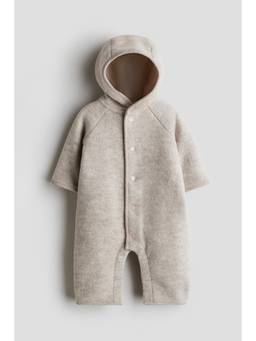 H&M - Kids Beige Wool-Blend Fleece Pramsuit