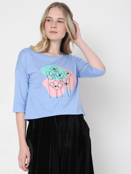 VERO MODA - Women Graphic Blue T-shirt