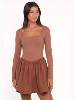 Petal & Pup - Mocha Sheena Long Sleeve Mini Dress