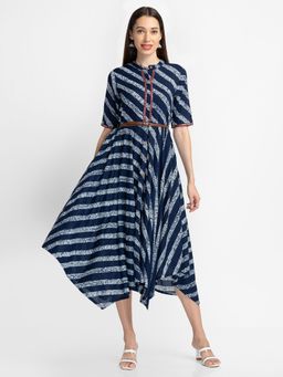 Globus - Blue Printed Dress with Belt (Set of 2)