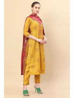 Soch - Women Yellow Silk Embroidered Suit (Set of 3)